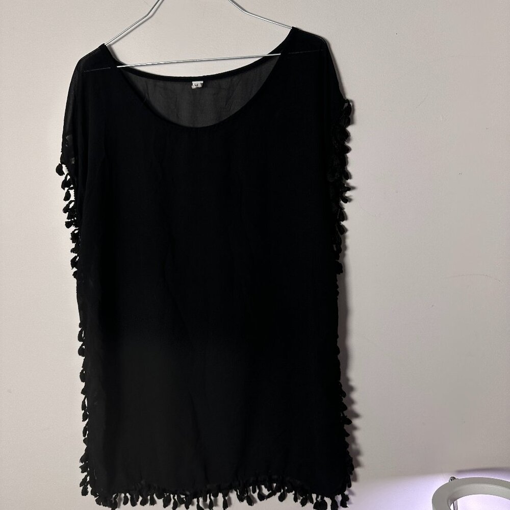 EUC Gokey Womens Black Sheer Swim Cover Shift Shirt S M Small Medium